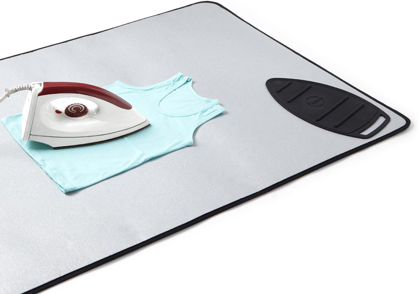 Encasa XO Ironing Mat/Pad - Metallic Silver (Large 48"x28") with 5mm Foam Padding & Silicone Iron Rest for Steam Pressing on Tabletop or Bed - Heat Reflective, Portable, Quilting