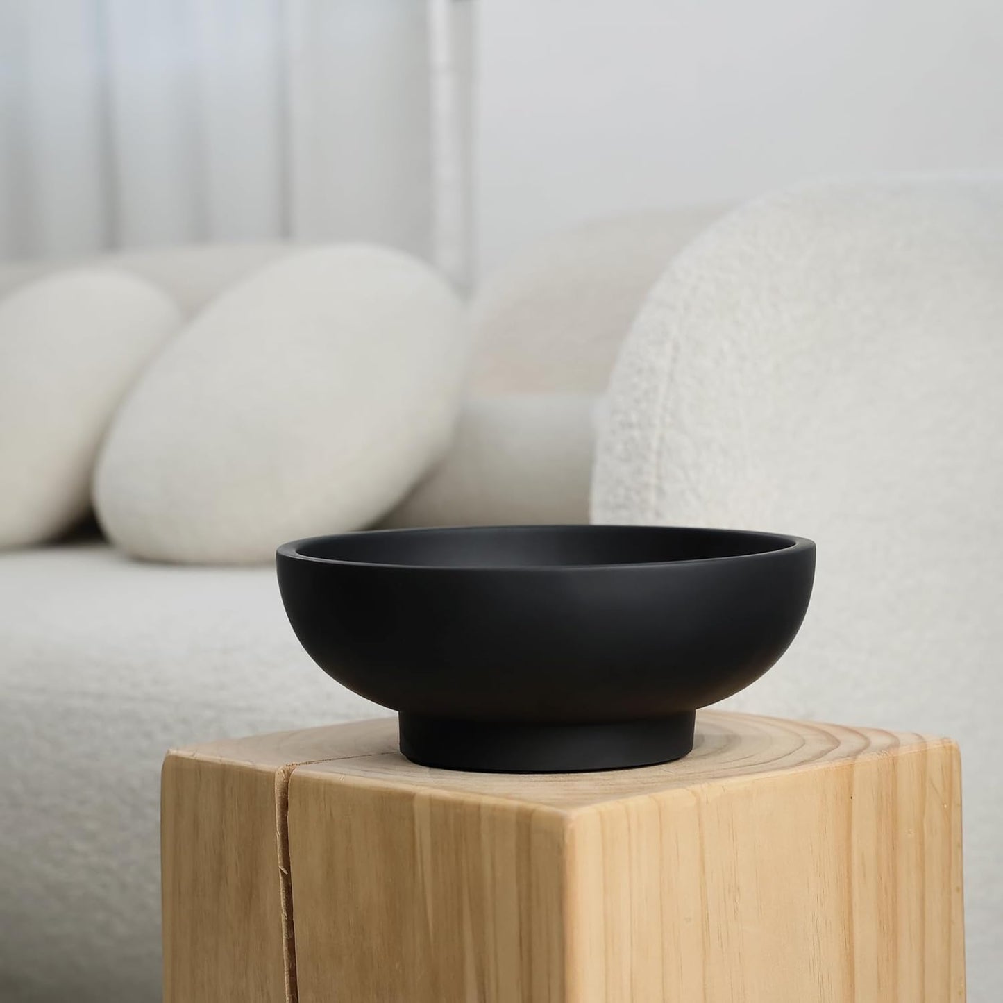 Large Black Decorative Bowl for Home Decor - Modern Concrete Fruit Bowl for Kitchen Counter or Coffee Table