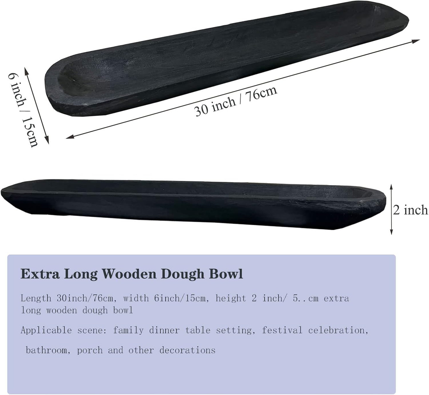 Wooden Dough Bowl Decor, Vintage Wooden Bowl Hand Carved Home Decor for Dining Table Center, Living Room, Kitchen Decor. (30inch black)