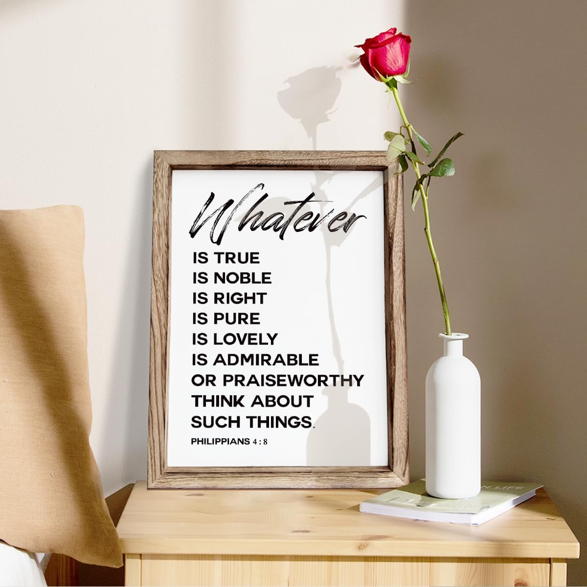 Christian Wooden Framed Signs, Rustic Home Decor, Family Signs, Living Room Decor, Philippians 4:8 Sign, Framed Wall Plaque Sign 15 * 11.5 inches, Finally Brothers and Sisters