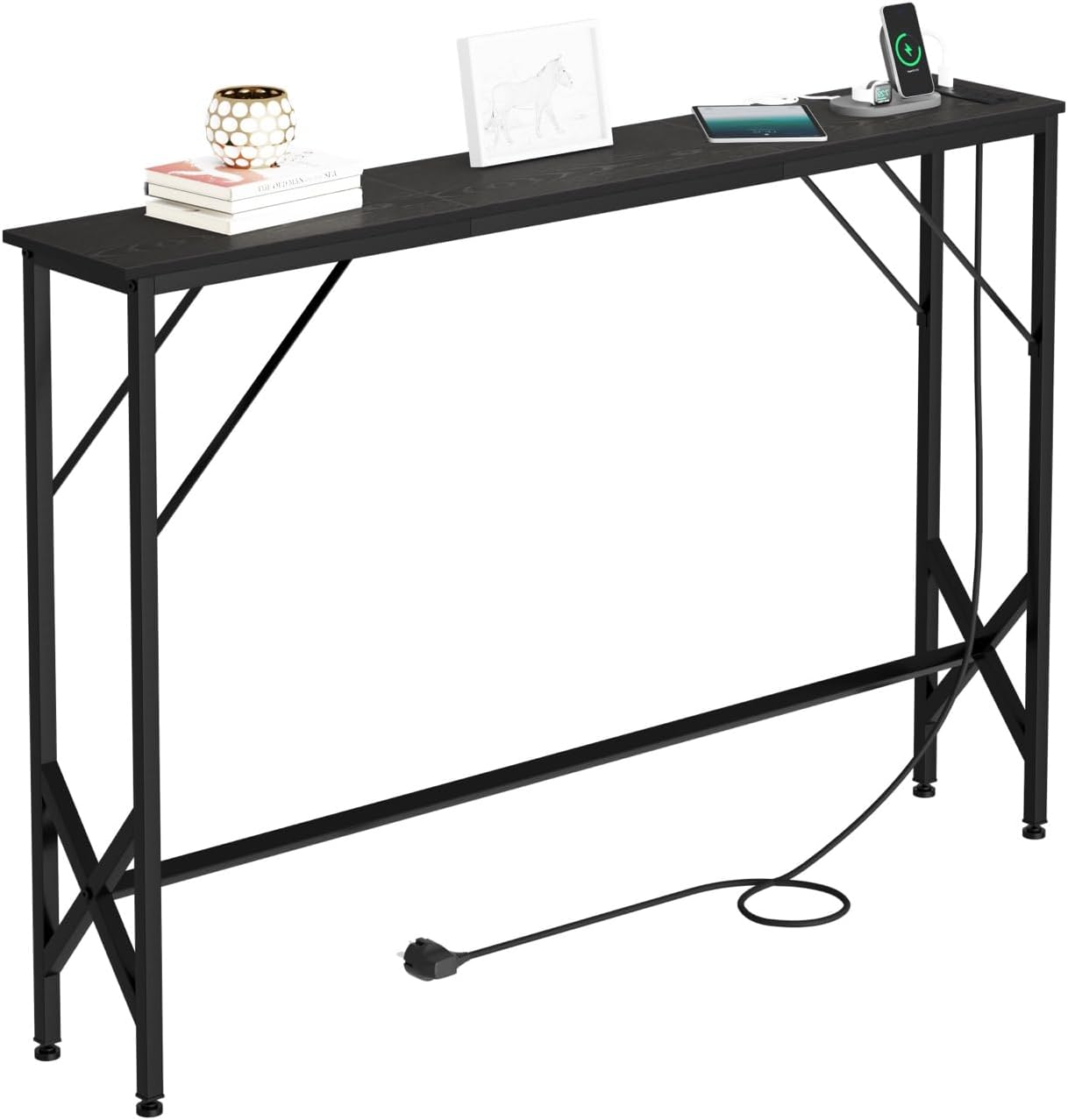 47.2'' Console Table, Skinny Entryway Table with Fast-Charging Station, Narrow Long Sofa Table, Behind Slim Couch Table for Entrance, Hallway, Living Room Decor ST-BK120-1