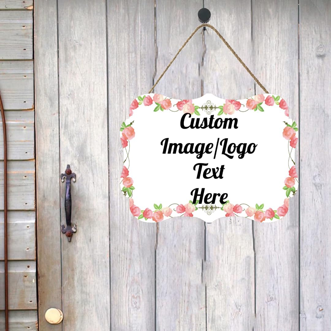 Personalized Wooden Welcome Sign Front Door Decor Personalized Home Sign Door Decorations Customized Image/Text Hanging Door Sign Farmhouse Decorations for Home Office 11.2 * 8 Inch