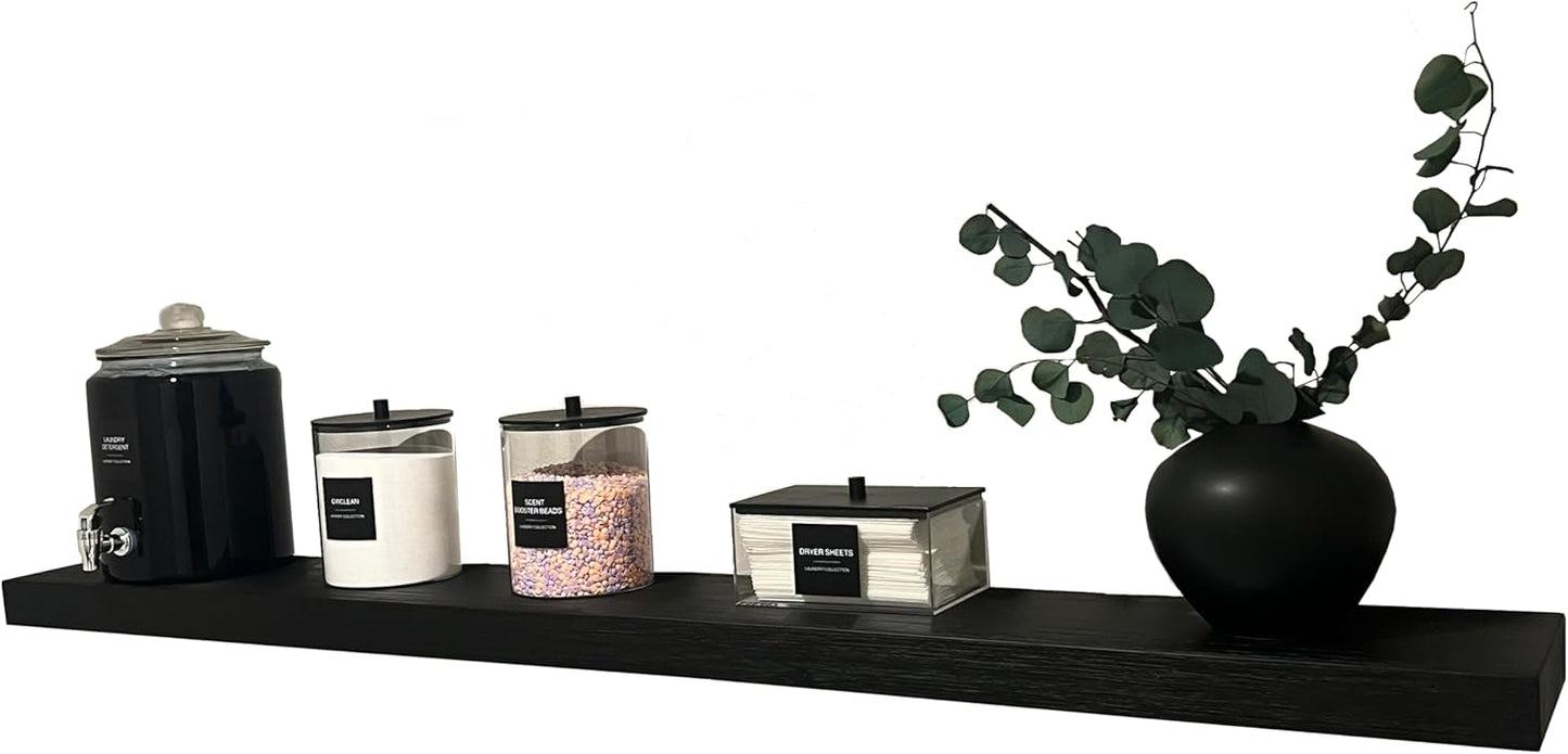 joelsantiques 72 Inch Wooden Floating Shelves for Wall - 72x8x2 in - Made of Natural Wood - Long Wall Shelves for Bedroom - Perfect for Living Room, Kitchen - Black