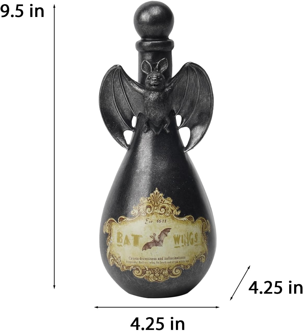 Cynkeyee Halloween Decorations Indoor Potion Bottles - Resin Bat Spooky Home Décor Halloween Decorative Potion Bottles Scary Halloweens Yard Party Decorations 4.25 * 4.25 * 9.5 Inch
