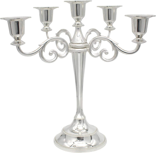 Metal Candelabra 5-Candle 10.1 Inch Tall Candle Holder Stick for Home Wedding Event and Party Festival,Silver
