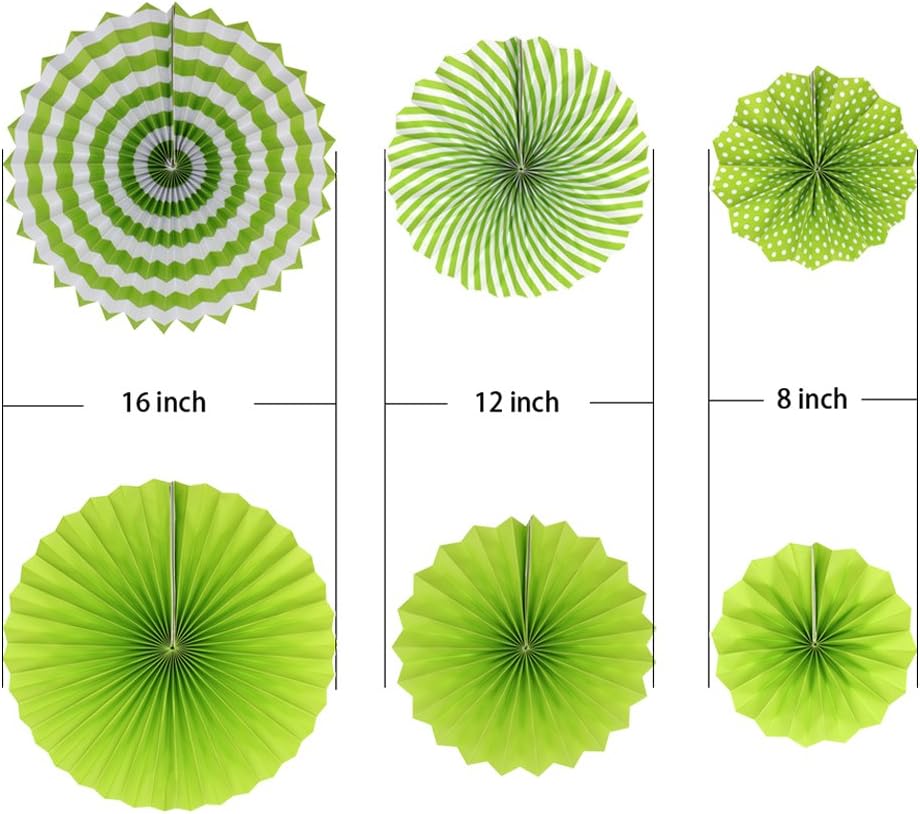 ADLKGG Party Hanging Paper Fans Set, Green Round Pattern Paper Garlands Decoration for Birthday Wedding Graduation Events Accessories, Set of 6