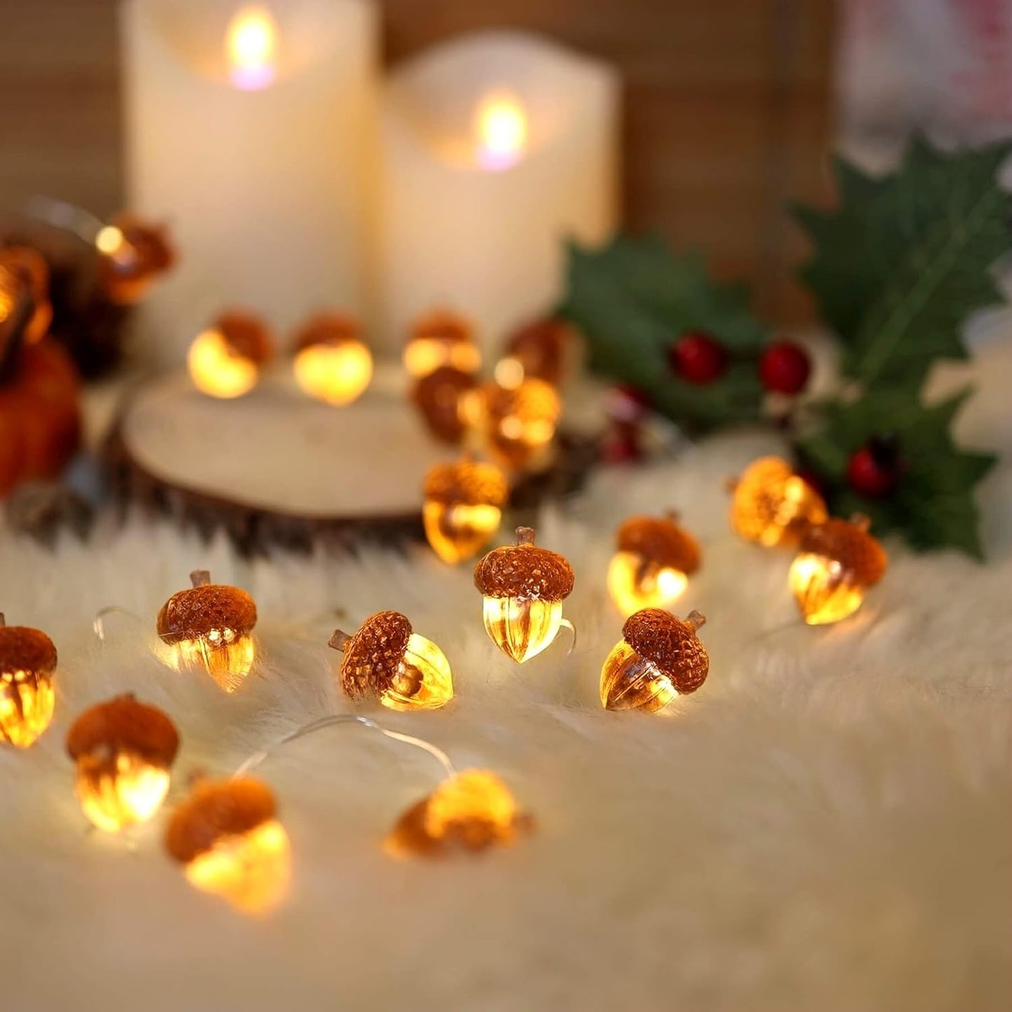 Thanksgiving Acorn Lights Fall Garland Decorative Fairy String Light Cute Novelty Lights 30 LEDs 10 ft USB or Battery Operated for Bedroom Wedding Xmas Harvest Decor