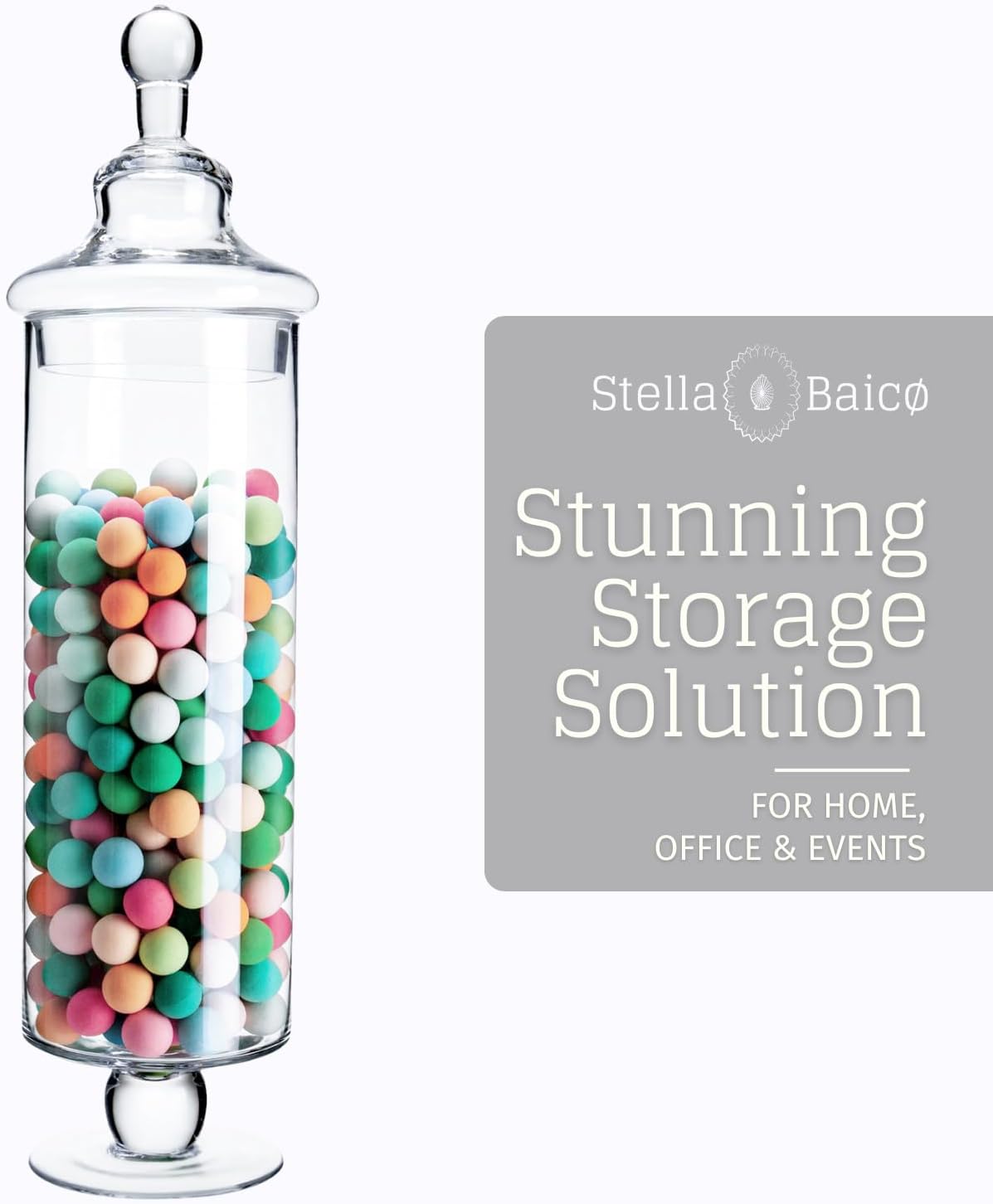 Tall Glass Apothecary Jars, Clear Candy Jar with Lid, Elegant Decorative Jars for Wedding and Party (Height: 17", Diameter: 4")