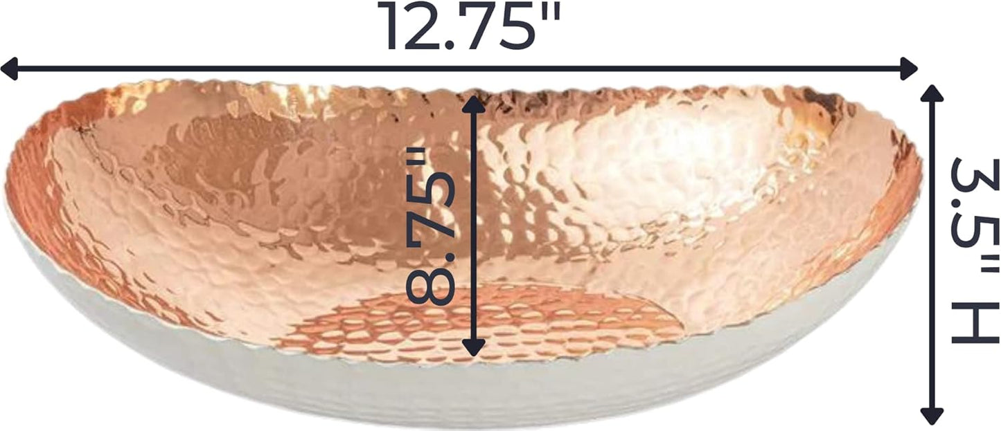Monarch Abode Hand Hammered Decorative Bowl for Home Decor, 12.75-Inch White and Copper Plated – Key Bowl for Entryway Table, Catch All, Decorative Fruit Basin, Key Holder, Bowls for Home Decor