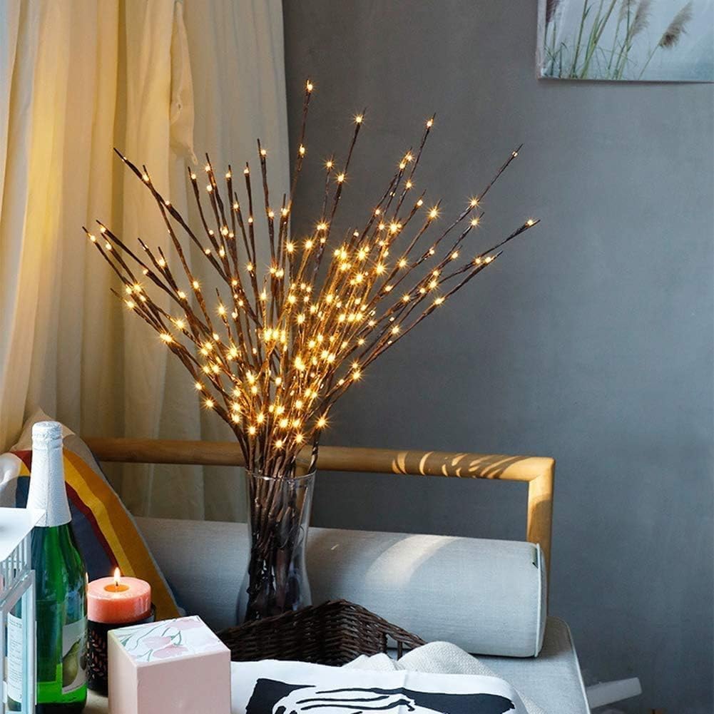 DK177 2 Pack Led Branch Light Battery Operated Lighted Branch Vase Filler Willow Tree Artificial Little Twig Power Sliver 30 Inch 20 LED for Home Romantic Decoration (Sliver-Color)