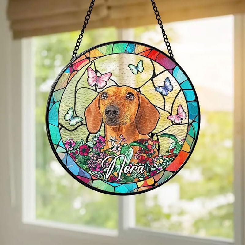 Personalized Stained Glass Window Hanging with Pet Name, Custom Memorial Gift for Dog Lovers, Unique Keepsake Decoration, Thoughtful Gift for Dog Mom