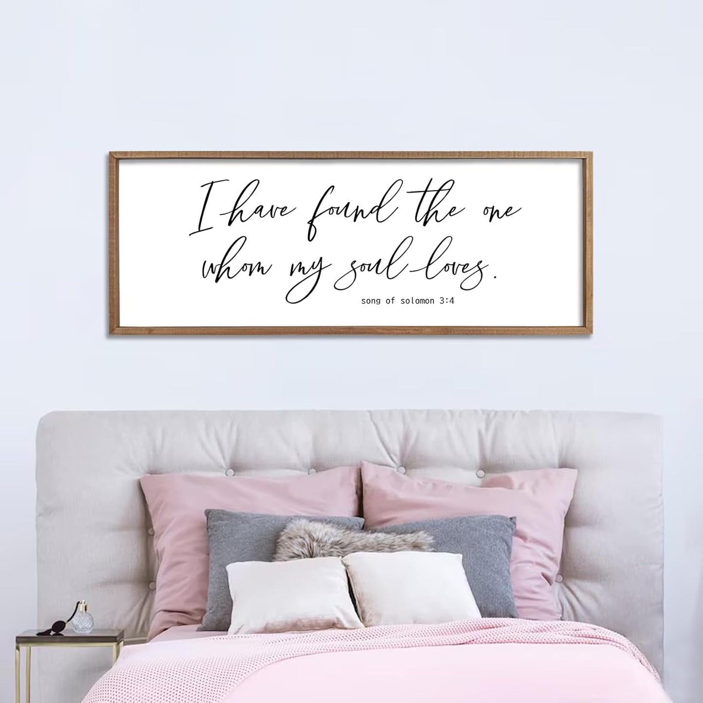 I Have Found The One Whom My Soul Loves Sign Wall Art Decor 40"x15" Modren Master Bedroom Above Bed Wood Framed Song of Solomon 3:4 Large Living Room Bible Verse Wall Hanging (Wood)