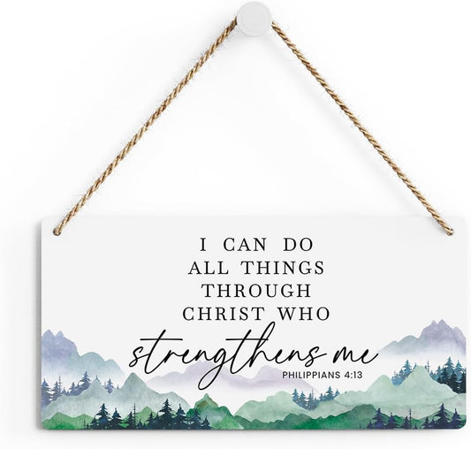 SENJIAN Christian Decor Bible Verse Wall Decor, I Can Do All Things Through Christ, Modern Farmhouse Sign Scripture Printed Wood Sign Wall Art Religious Decoration for Home Office Bathroom Bedroom