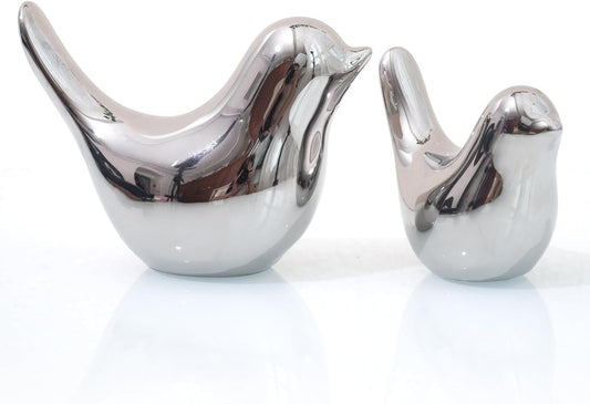 Notakia Small Birds Statues Home Decor Modern Style Decorative Ornaments for Living Room, Bedroom, Office Desktop, Cabinets (2Pcs Silver Birds)