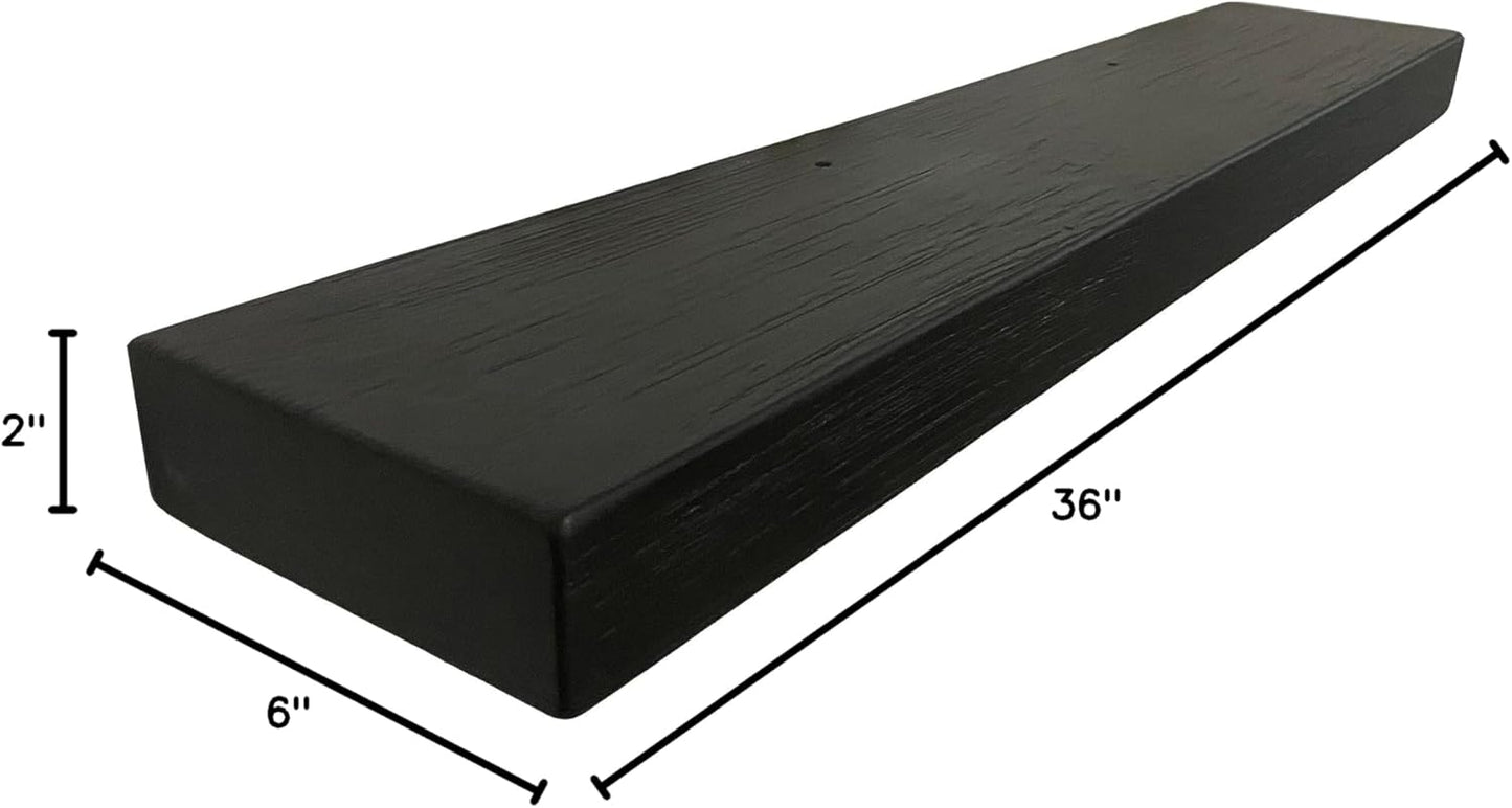 joelsantiques 36 Inch Wooden Floating Shelves for Wall - 36x6x2 in - Made of Natural Wood - Long Heavy Duty Rustic Wall Shelves for Bedroom - Perfect for Living Room, Kitchen - Black