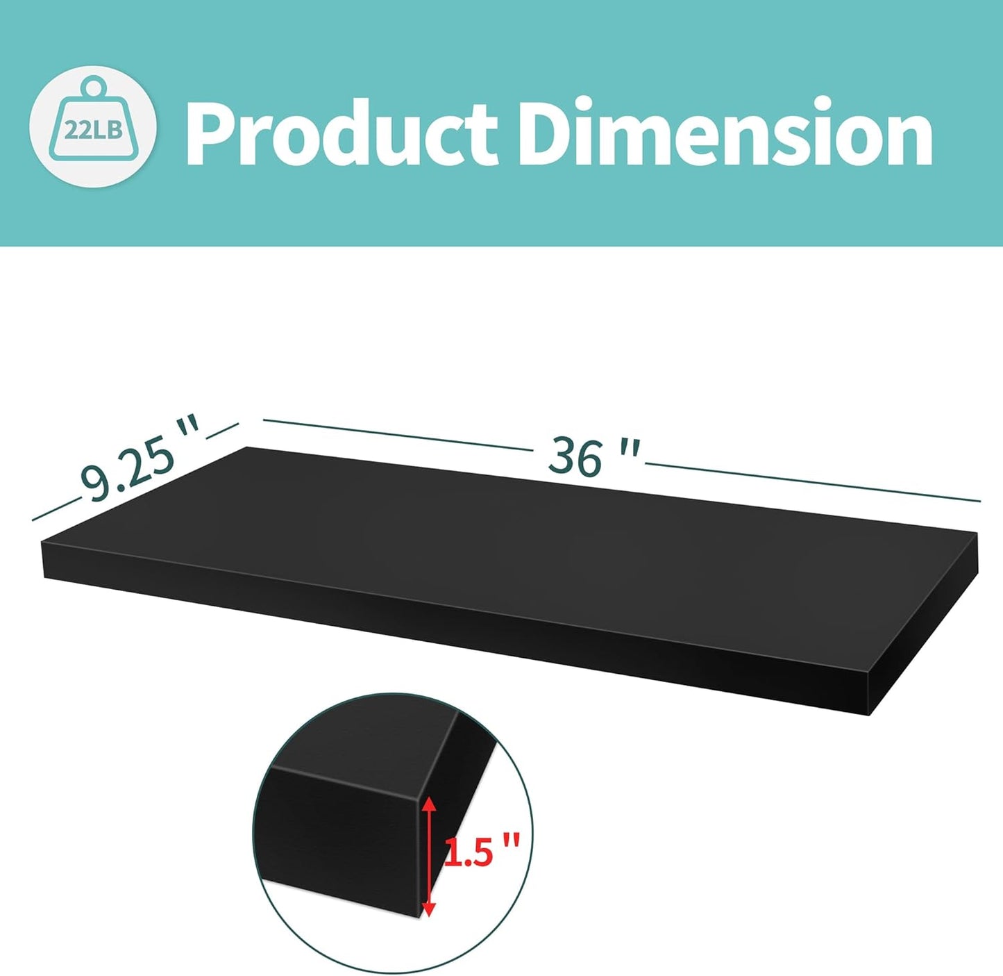 LaVie Home Floating Shelves, 36 Inch Wall Shelf Set of 2, Hanging Shelf with Invisible Brackets, Wall Decor for Bathroom, Bedroom, Living Room, Kitchen Storage, Classic Black