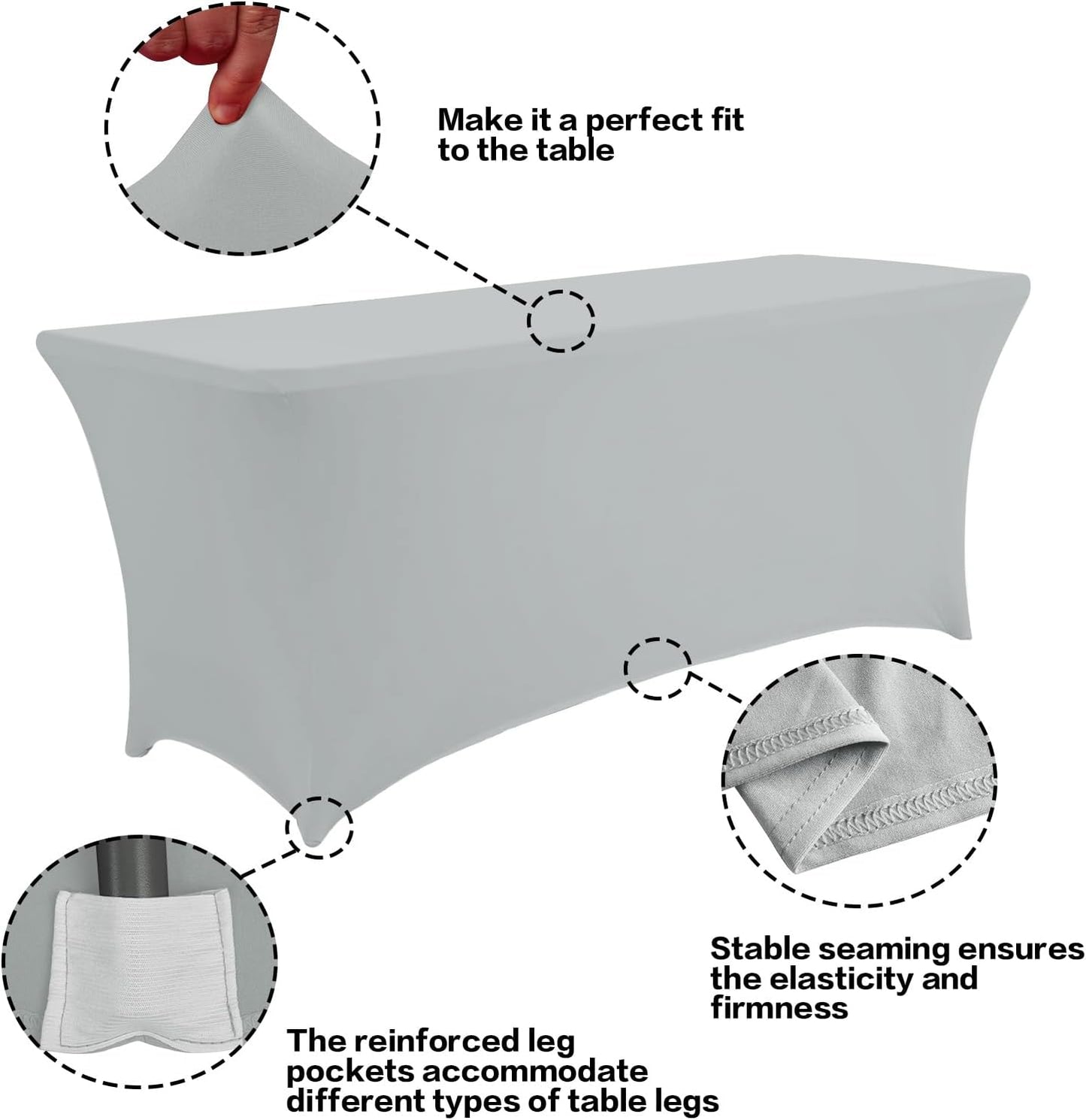 IVAPUPU 2 Pack 6FT Table Cloth for Rectangular Fitted Events Stretch Grey Table Covers Washable Cover Spandex Tablecloth Protector for Party, Wedding, Cocktail, Banquet, Festival