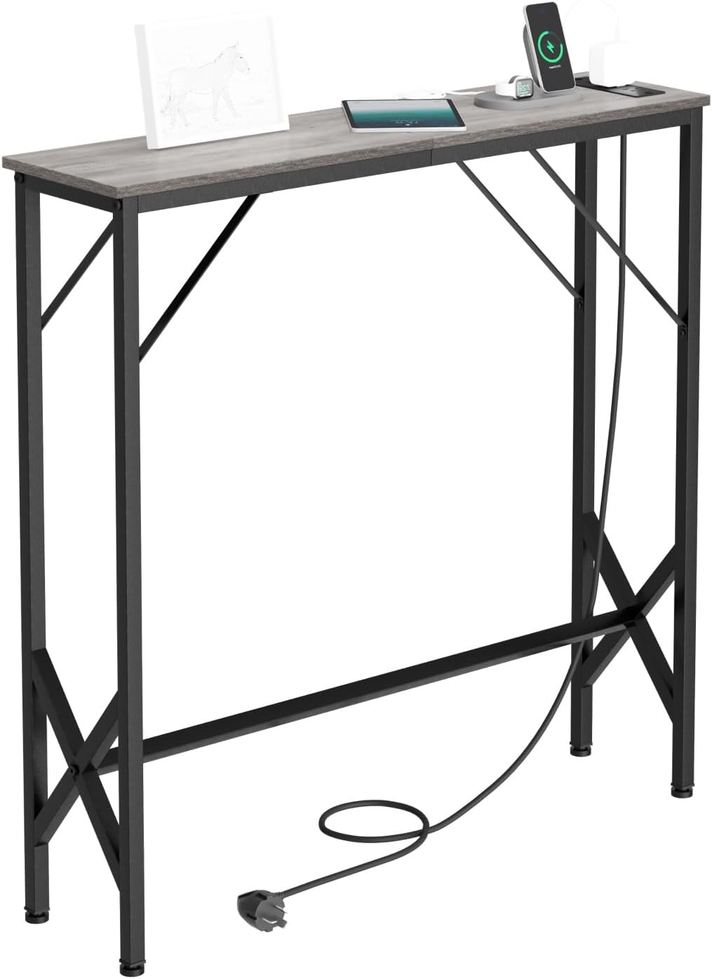 31.5‘’ Console Table, Skinny Entryway Table with Fast-Charging Station, Narrow Long Sofa Table, Behind Slim Couch Table for Entrance, Hallway, Living Room Decor ST-GY80-1