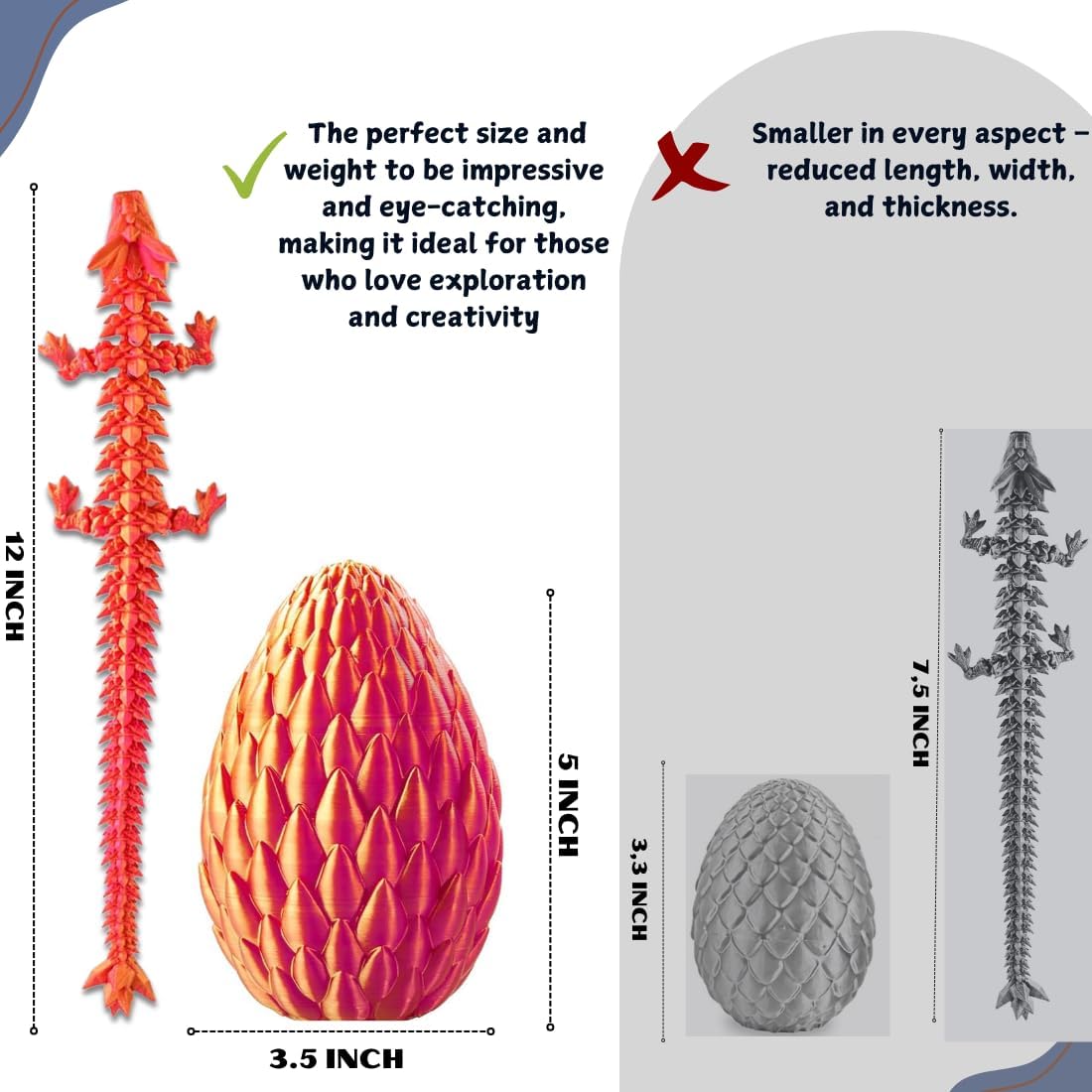 3D Printed 12” Articulated Crystal Dragon Inside 5.1” Egg - Unique Collectible, Fidget Toy, Fantasy Home & Office Desk Decor (Laser Red)