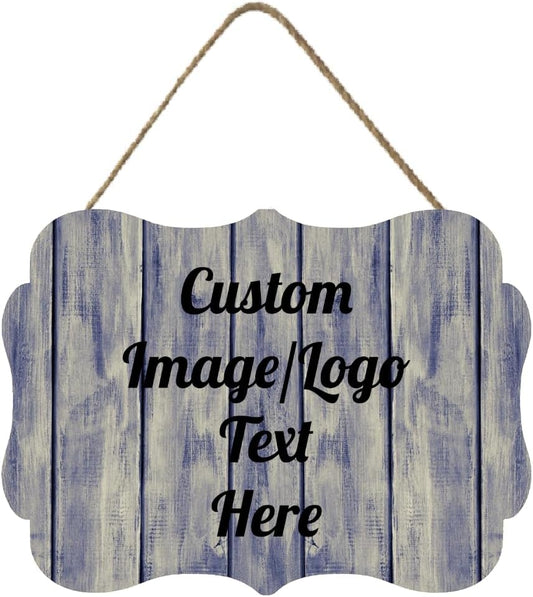 Personalized Wooden Welcome Sign Front Door Decor Home Sign Customized Image/Text Hanging Farmhouse Decorations for Home Office 11.2 * 8 Inch