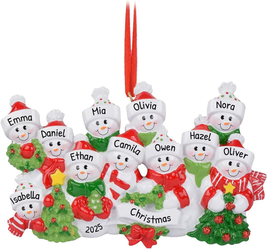 Snowman Family of 11 Ornament 2025 Personalized Family Christmas Ornaments 2025 | Snow People Personalized Tree Ornaments for Grandchildren, Siblings & Grandkids of Eleven Ornament Snowmen Small Tree