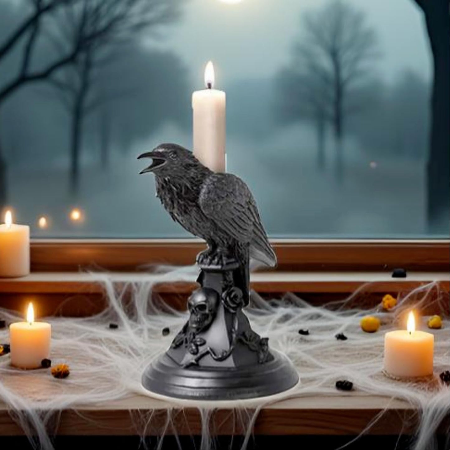 Halloween Decoration Candleholder Gothic Decor Black Candlestick Holder, Resin Ornament, Home Desktop Decoration, Christmas Decor, Party Favors, Dense Room Decor (Crow)