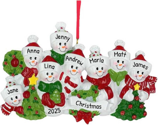 3D Snowman Family of 8 Ornament 2025 Personalized Family Christmas Ornaments 2025 | Snow People Personalized Tree Ornaments for Grandchildren, Siblings & Grandkids of Eight Ornament Snowmen Small Tree
