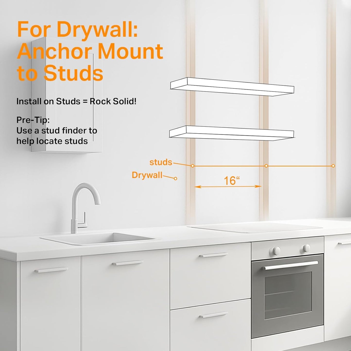 BAYKA Floating Shelves for Wall, 36 inches Long Wall Mounted Rustic Wood Shelves for Bathroom, Bedroom, Living Room, Kitchen, Office, Hanging Shelf for Books/Storage/Decor(White,Set of 2)