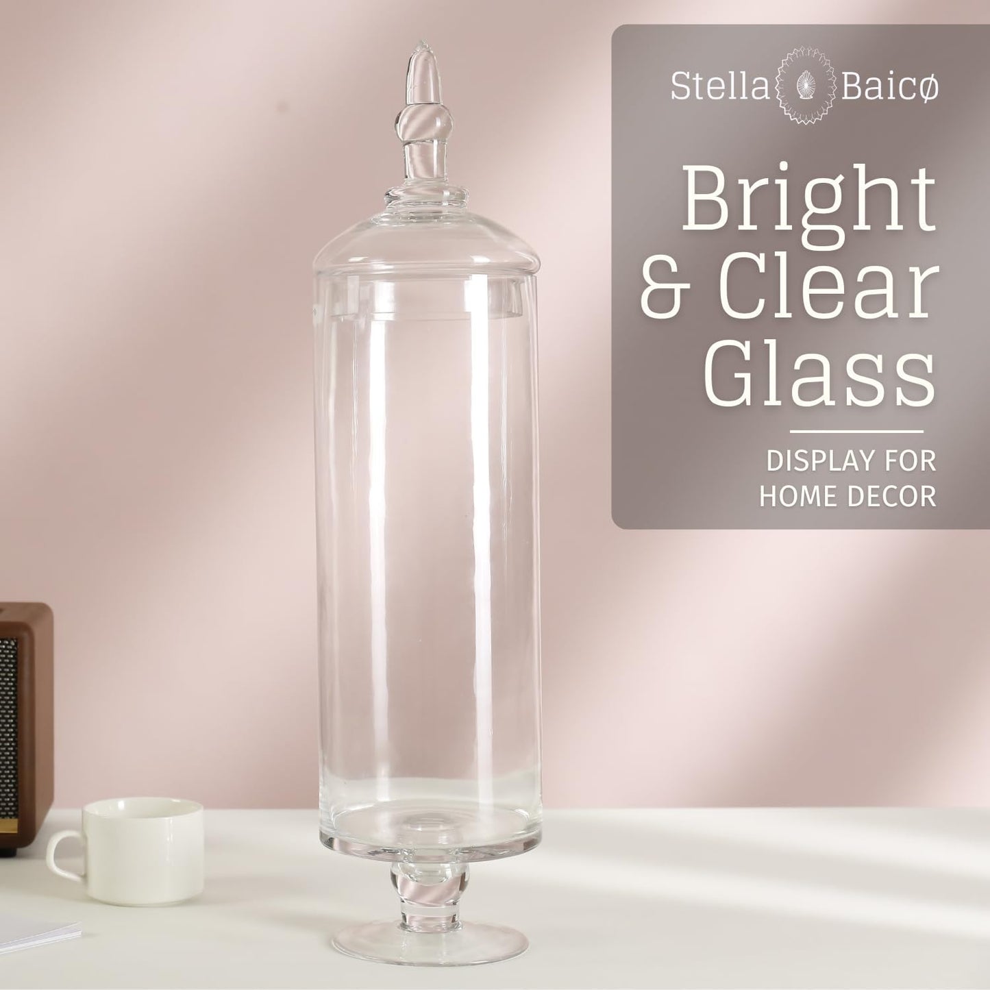 Large Glass Apothecary Jars with Lids, Tall Glass Canister, Candy Jar for Candy Buffet, Classic Footed Decorative Jars for Wedding and Party (Height: 20", Diameter: 5.5")