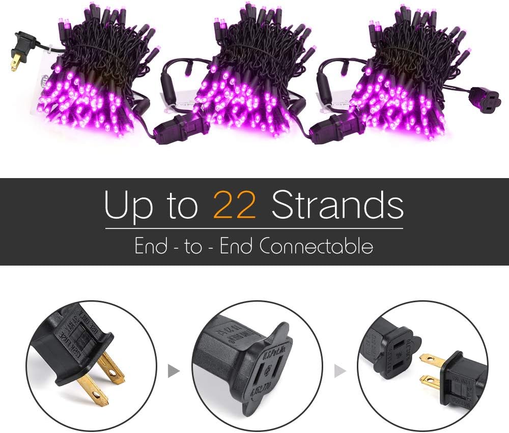 Brizled Purple Halloween Lights, 33ft 100 LED 5mm Wide Angle Halloween String Lights, 120V UL Certified Connectable Light String Purple Mini Light for Party Indoor Outdoor Tree Decoration, Black Wire