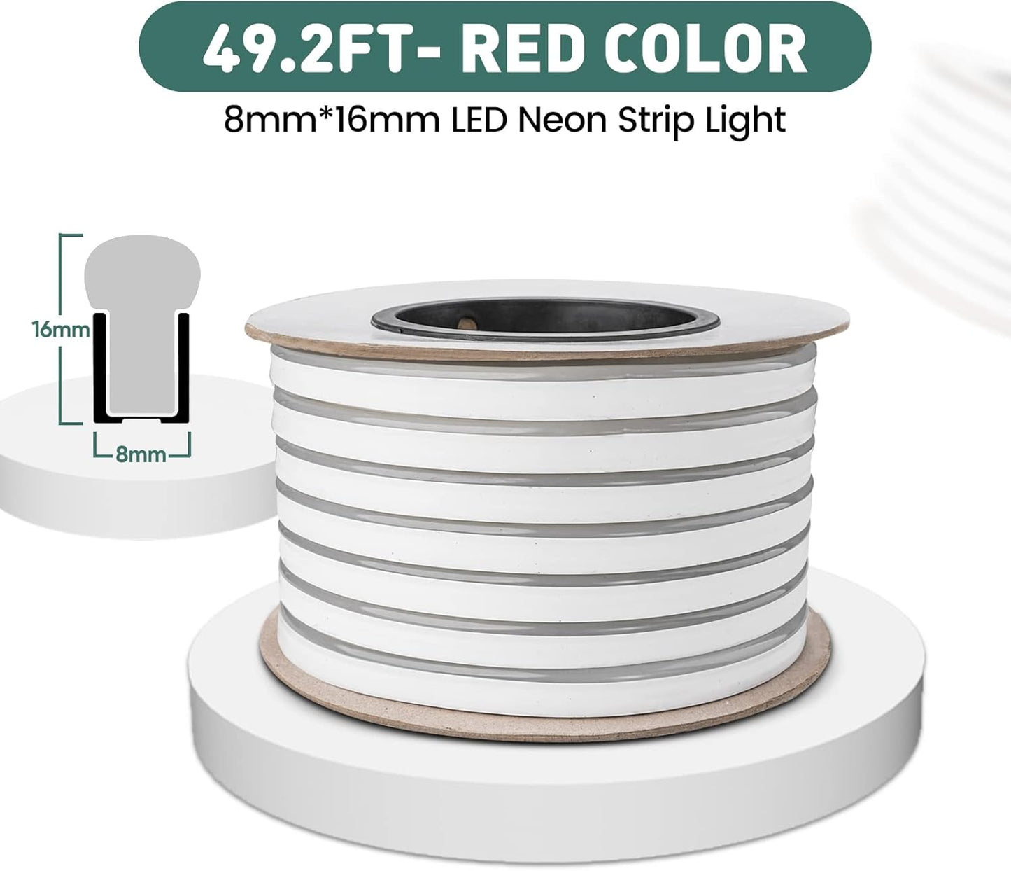 GZBtech Flexible LED Neon Rope Lights 50FT,AC 110-120V Waterproof Strip Light, 120 LEDs/M Cuttable Connectable Neon Lighting for Indoor Outdoor Home Decor/Commercial Building Use-Red 15M