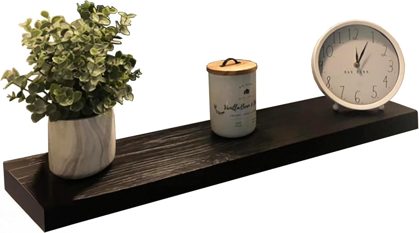 joelsantiques 24 Inch Wooden Floating Shelves for Wall - 24x8x2 in - Made of Natural Wood - Heavy Duty Rustic Wall Shelves for Bedroom - Perfect for Living Room, Kitchen - Mocha