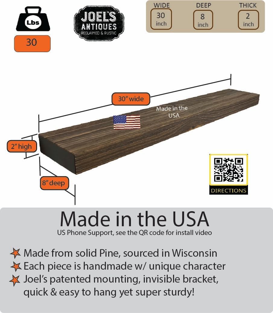 joelsantiques 30 Inch Floating Shelves - 30x8x2 in - Bathroom Shelves Over Toilet - Wall Mounted Floating Shelves Toilet Paper Storage Small Farmhouse Decor Shelf, Rustic Brown