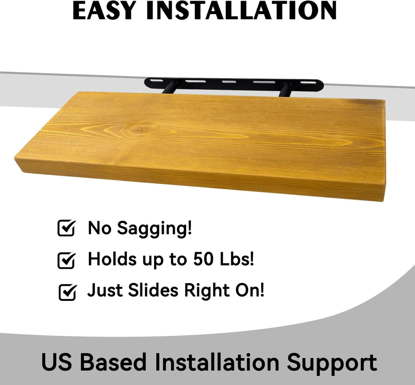 BGMG Wood Floating Shelves for Wall 16 inch Set of 2, Rustic Wooden Wall Mount Shelves for Living Room Bedroom Kitchen Farmhouse-16x6.7x1.25 inch- Gold Oak