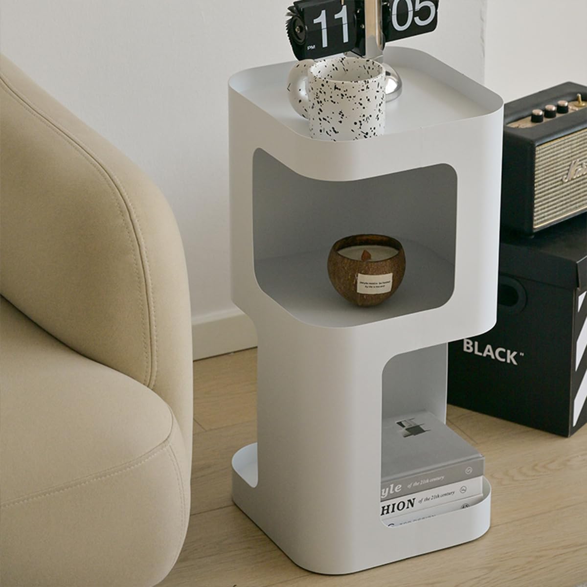 Modern Side Table,Small end Table for Small Spaces,Metal nightstand with Storage Shelf,Space-Saving Bedside Table Accent Table Drink Tables for Living Room,Bedroom.No Assembly Required