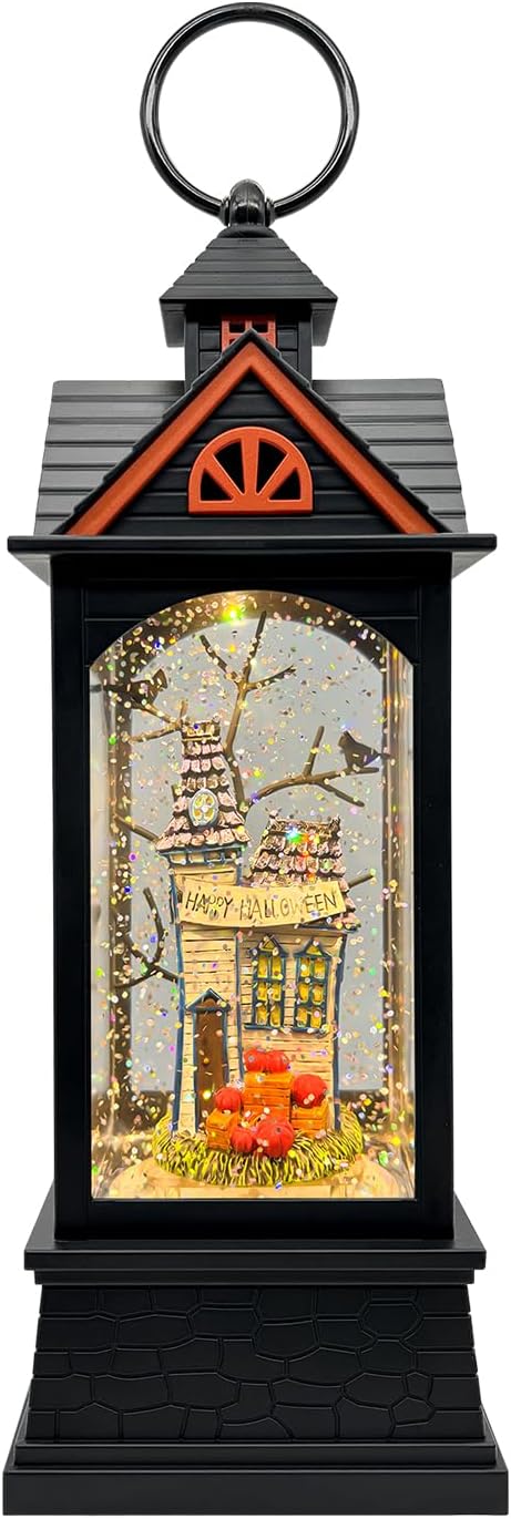 Halloween Snow Globe Lantern with 6 Hour Timer,Halloween Decorations Indoor for Home,Halloween Decor,USB or Battery Powered for Halloween Lanterns,Halloween Spooky Town