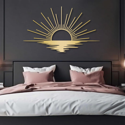 Sunrise Metal Wall Art, Metal Sun Wall Decor, Metal Sun Outdoor Decor, Large Metal Sun Wall Art, Sun Wall Art, Boho Sun Wall Art, Sunshine Metal Sign, Living Room Bedroom Wall Hangings (Gold, 31"x 18"| 80x47cm )