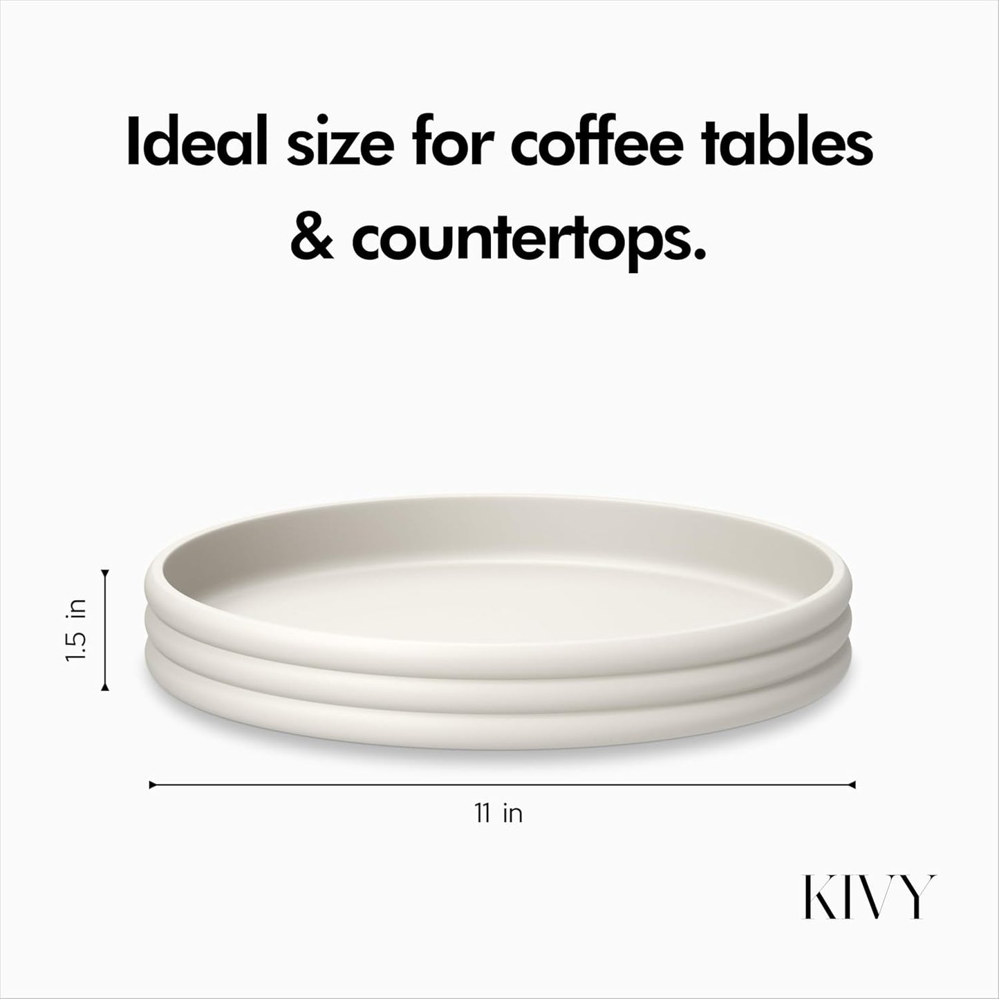 KIVY Round Decorative Concrete Tray 11x1,5 Inch - Modern Circle Coffee Table Tray - Home Decor Flat Bowl for Livingroom & Bedroom - Bandejas Decorativas - Circle Coffee Table Centerpiece (Cream)