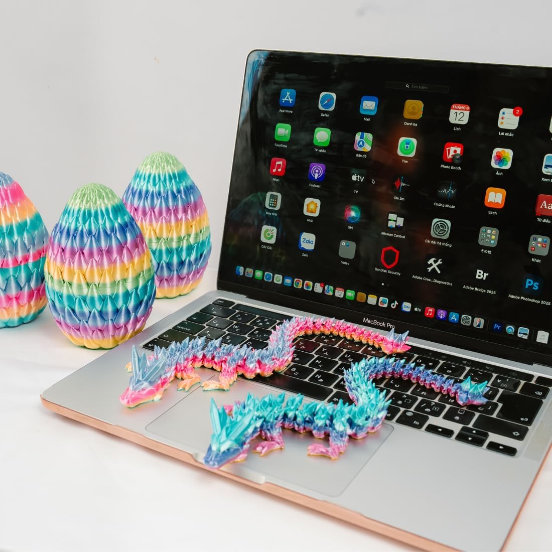 3D Printed 12” Articulated Crystal Dragon Inside 5.1” Egg – Fantasy Collectible, Fidget Toy & Stocking Easter Basket Stuffers for Home & Office Decor (Rainbow)