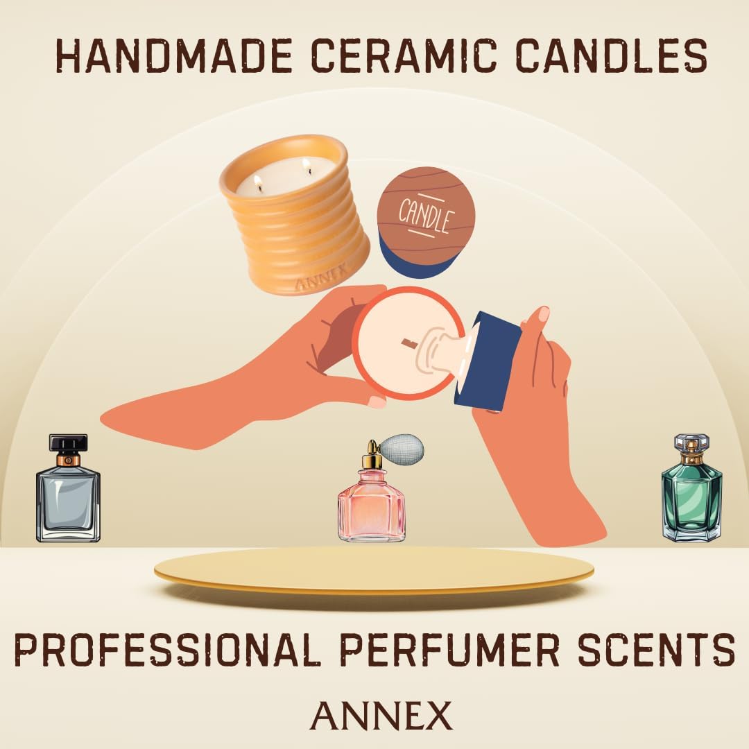 Scented Luxury Candles in Handmade Ceramic Jars, Soy Wax | Orange Blossom – Orange & Mimosa, Large Candle | Non Toxic, 2 Wicks, Reusable Big Orange Jar | Natural Spring Aromatherapy for Women & Men