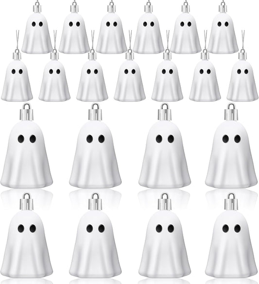 JULMELON 24Pcs Halloween Hanging Ornaments White Ghost Decorations Halloween Tree Decoration Mini Ghost Ornaments for Home Party Decor