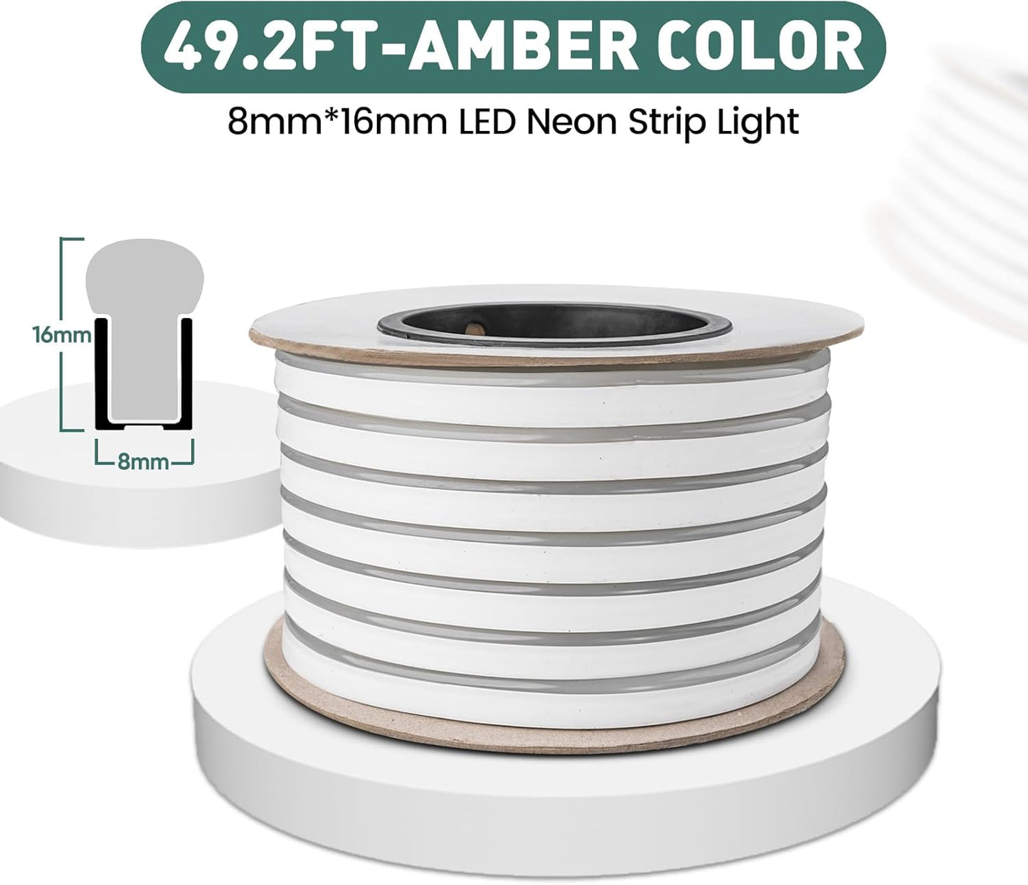 GZBtech Flexible LED Neon Rope Lights 50FT,AC 110-120V Waterproof Strip Light, 120 LEDs/M Cuttable Connectable Neon Lighting for Indoor Outdoor Home Decor/Commercial Building Use-Amber 15M