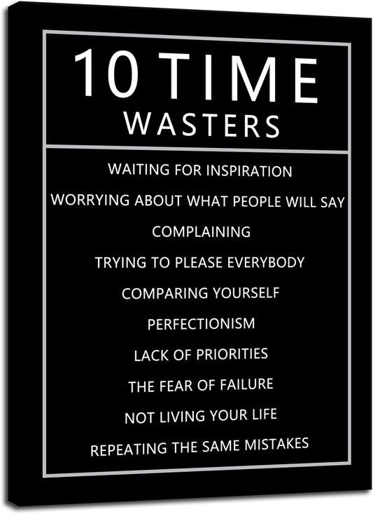 Inspirational Wall Art for Office 10 Time Wasters Motivational Positive Quote Canvas Poster Wall Decor Paintings Wooden Framed Artwork Living Room Bedroom Home Decoration Ready to Hang [30''W x 40''H]