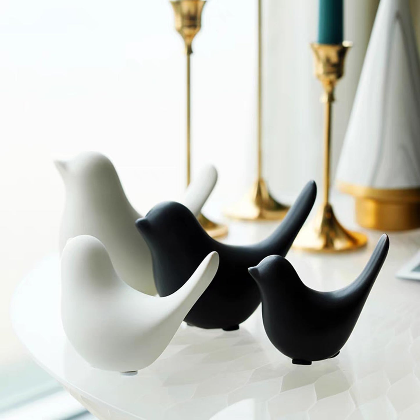 Small Animal Statues, Black Bird Figurines Home Decor, Modern Home Decorative, Ceramic Decor for Office Desktop, Bookshelf, Bedroom, Living Room, Cabinets, Coffee Table(Black 2 Pcs)