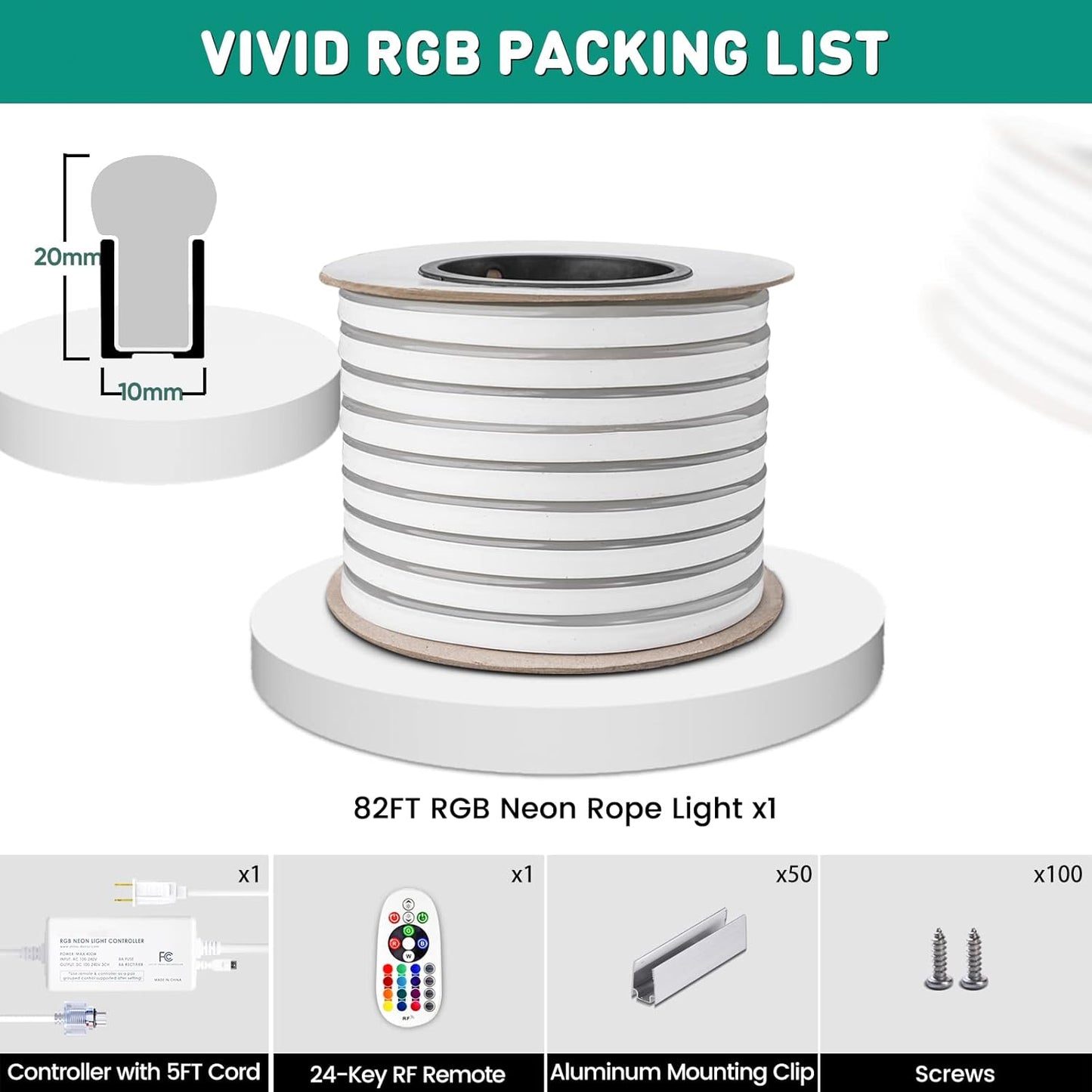 GZBtech RGB LED Neon Rope Lights 82FT/25M, AC 110-120V Waterproof Color Changing LED Rope with Remote Controller, Dimmable Multi Color Neon Rope Lighting for Indoor Outdoor Commercial Use