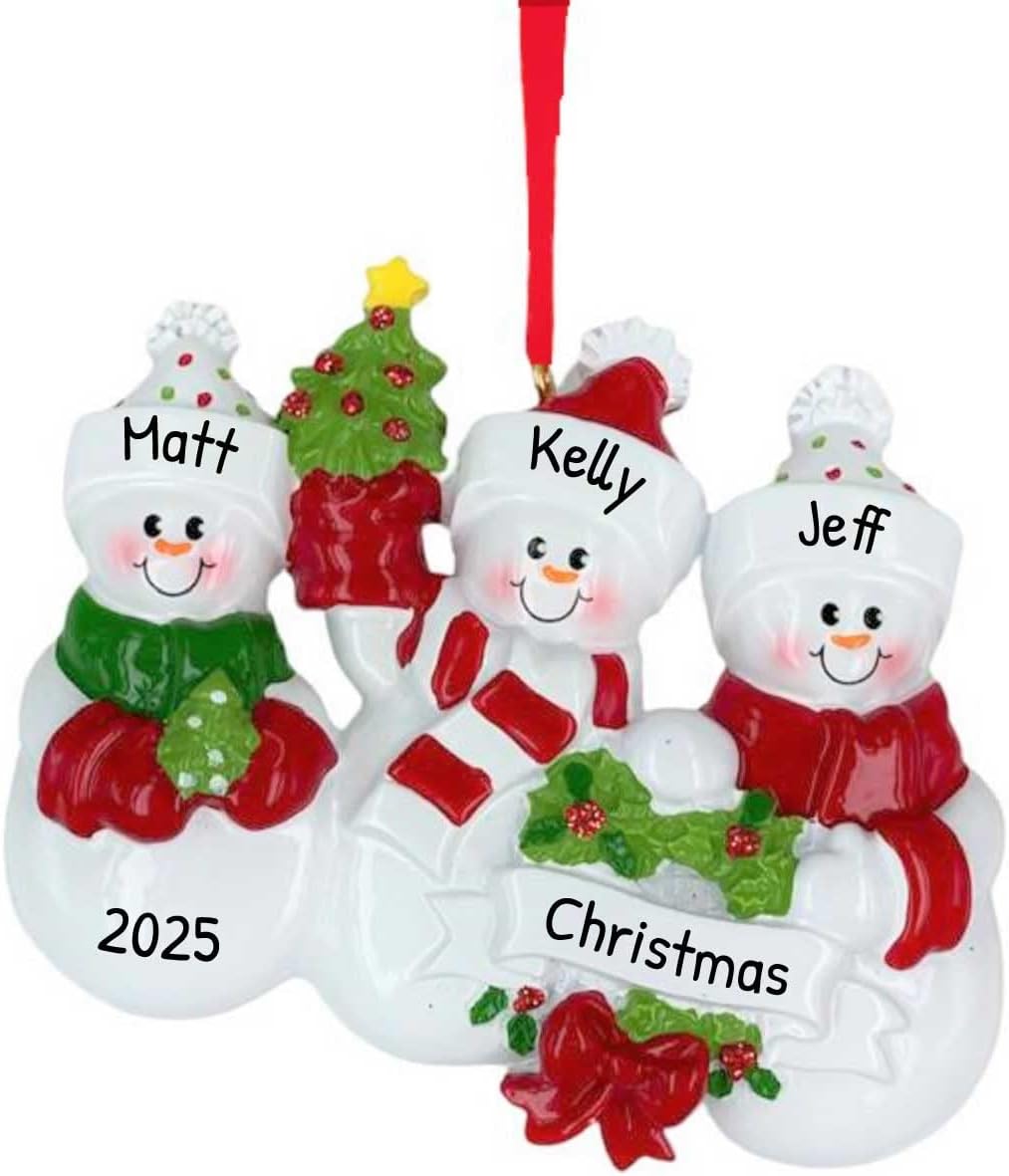Snowman Family of 3 Christmas Ornament 2025 Personalized Family Christmas Ornaments 2025 | Snowpeople Personalized Tree Ornaments Customizable Gifts Keepsake Snowman of Three Ornament Frosty Friends