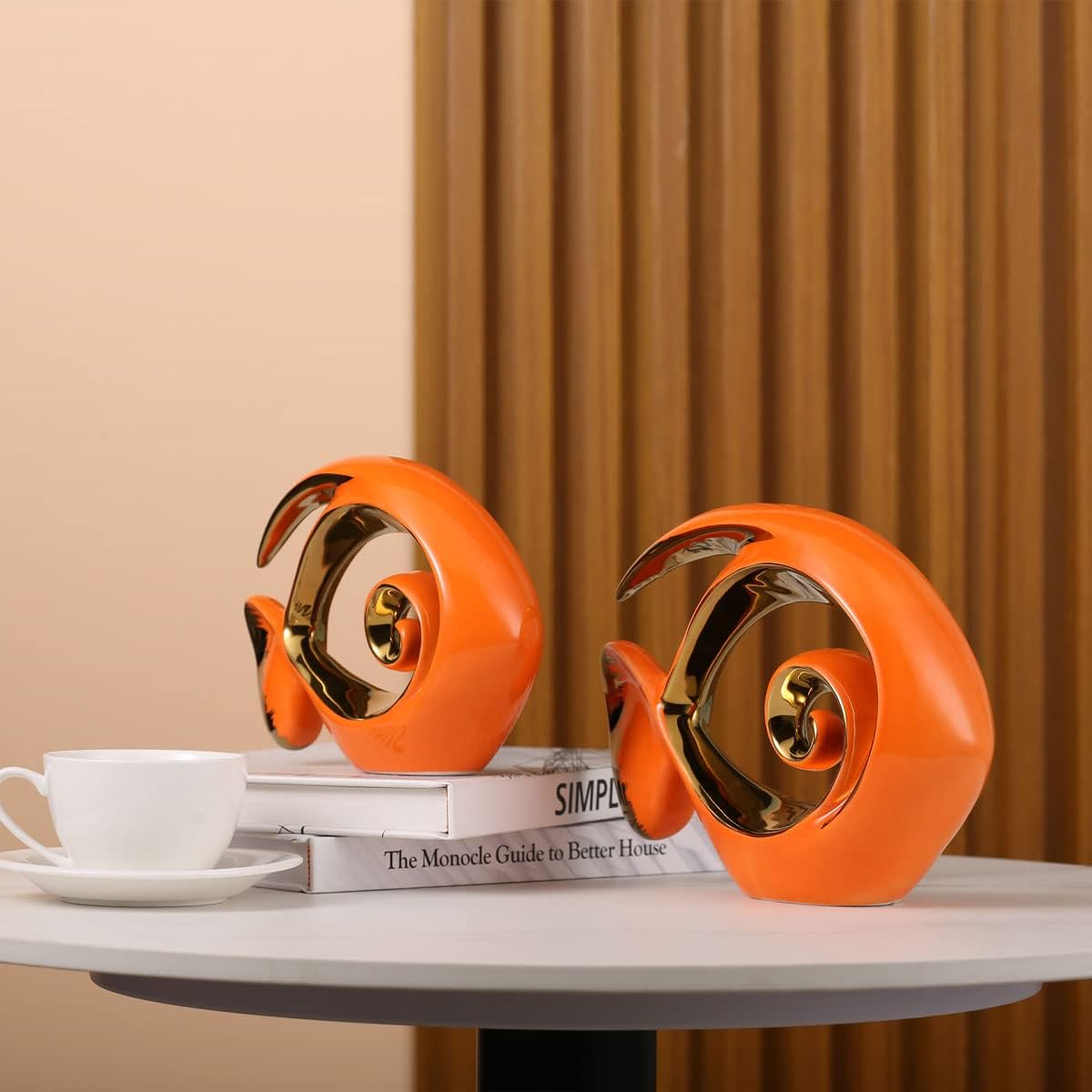 Orange Gold Ceramic Fish Figurines - Coastal Home Decor, Modern Ocean Centerpieces for Living Room, Dining Area, Bathroom, Office, Coffee Table, Beach House, Nautical, Seaside, Entrance, Shelf Display