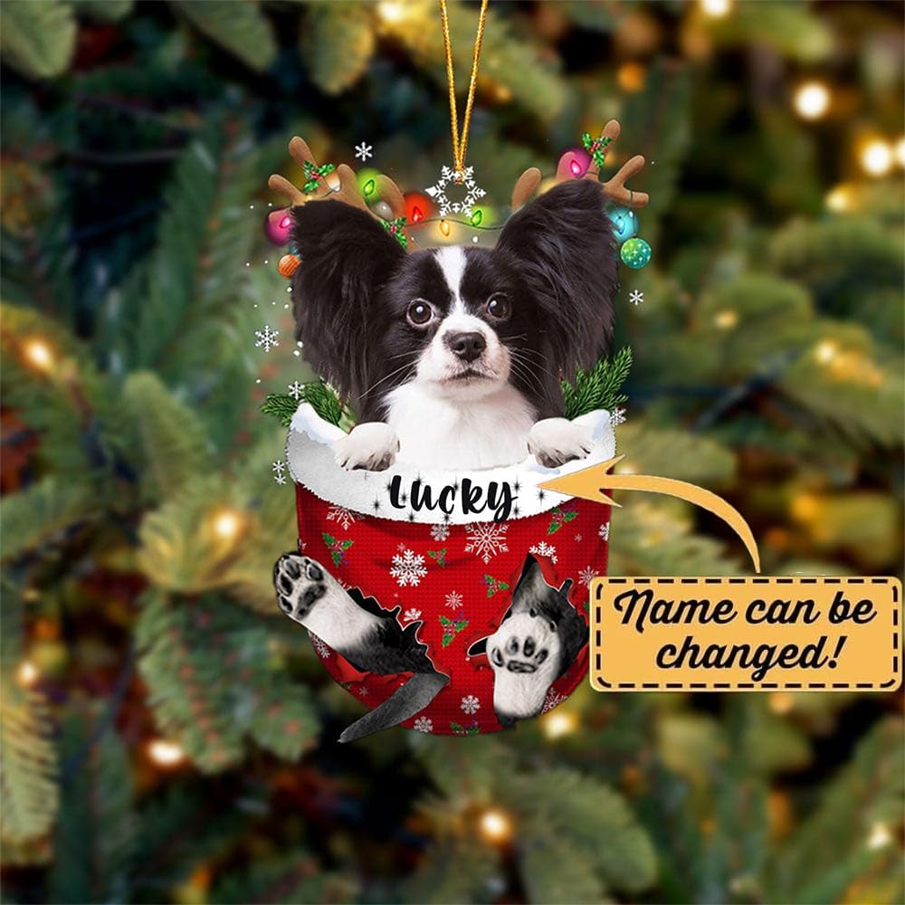 Papillon 3 Dog Christmas Ornament, Papillon 3 in Snow Pocket Christmas Tree Ornament, Dog Lovers Gift Idea Xmas Decor, Christmas Decorations for Tree, Christmas Ornament Gift for Dog Lovers
