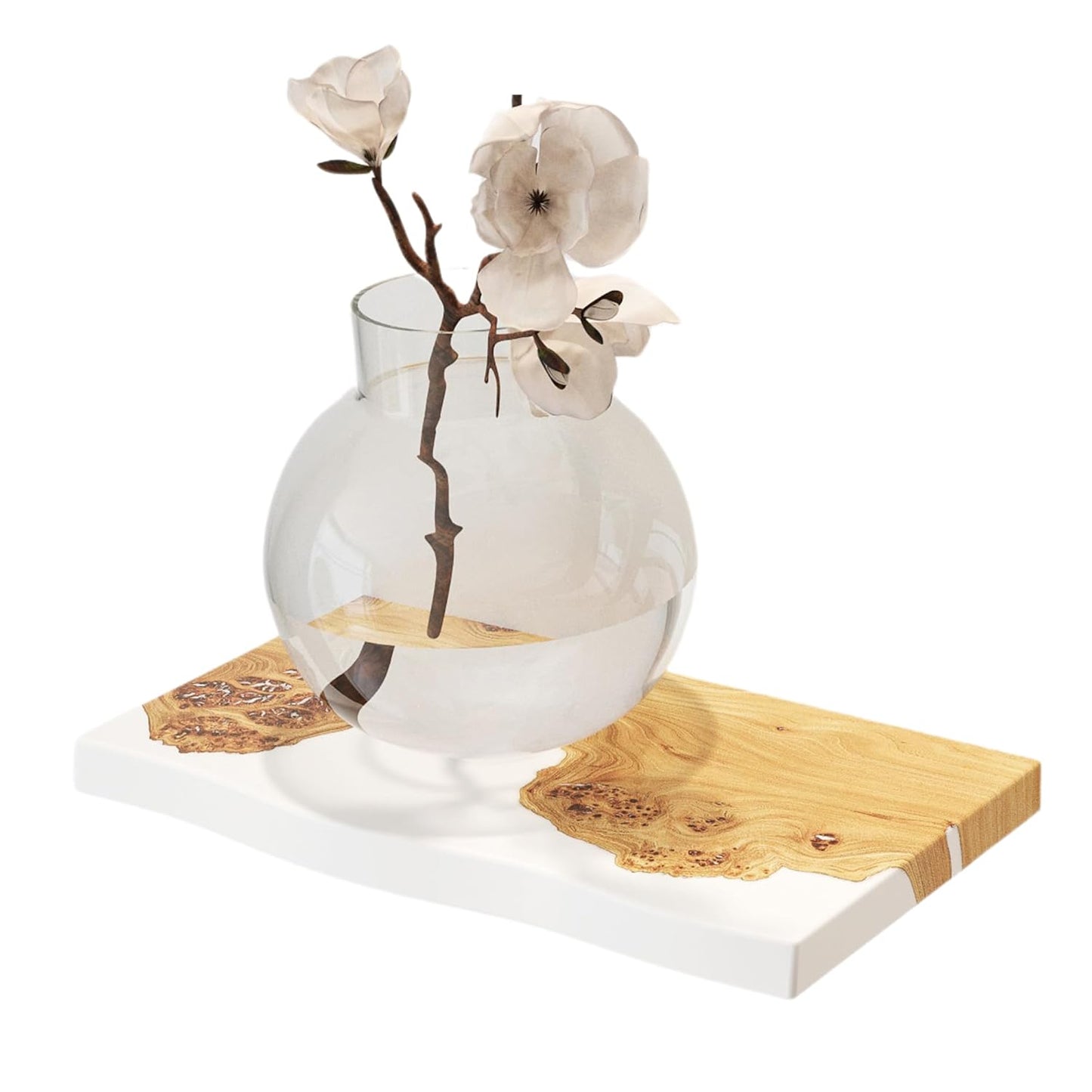 RWA Unique Live Edge Floating Shelf for Wall - Stylish Hanging Shelves for Room Wall Bedroom Bathroom Office Decor, Epoxy and Wood Wall Shelf Plank - Elegant Wall Mounted Shelves (white, 12x6")