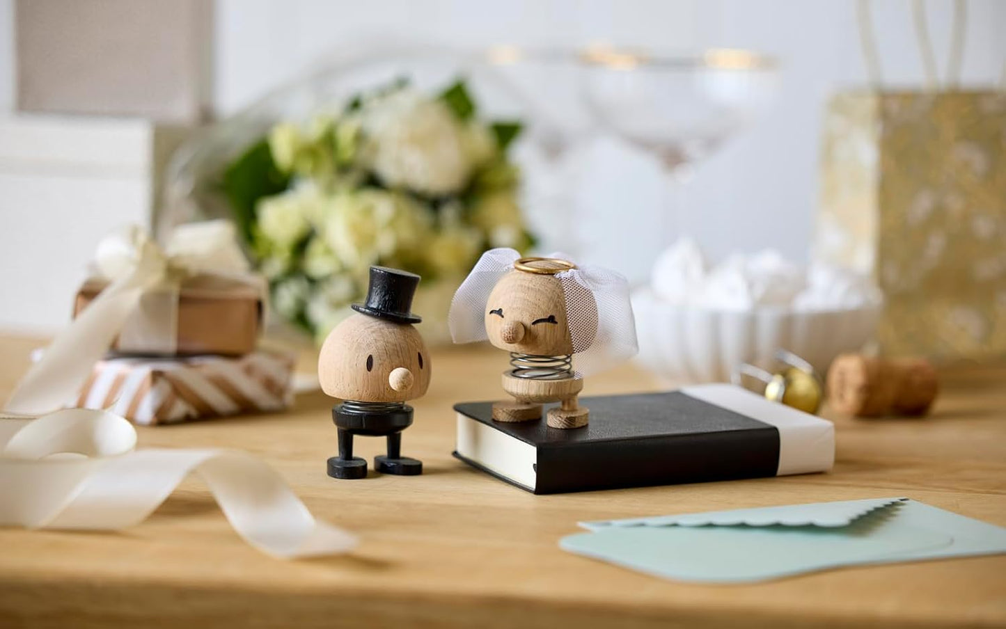 Hoptimist Bride Raw Oak, Wood, Home Decor Ornament - Scandinavian Design, Wood W/Metal Spring, Small - Creates Cheerful Movement